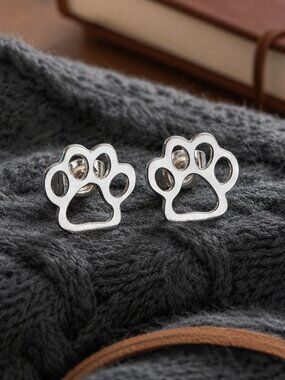 Paw Print Stud Earrings 18K White Gold Plated Hypoallergenic Dog Mom 0.5"